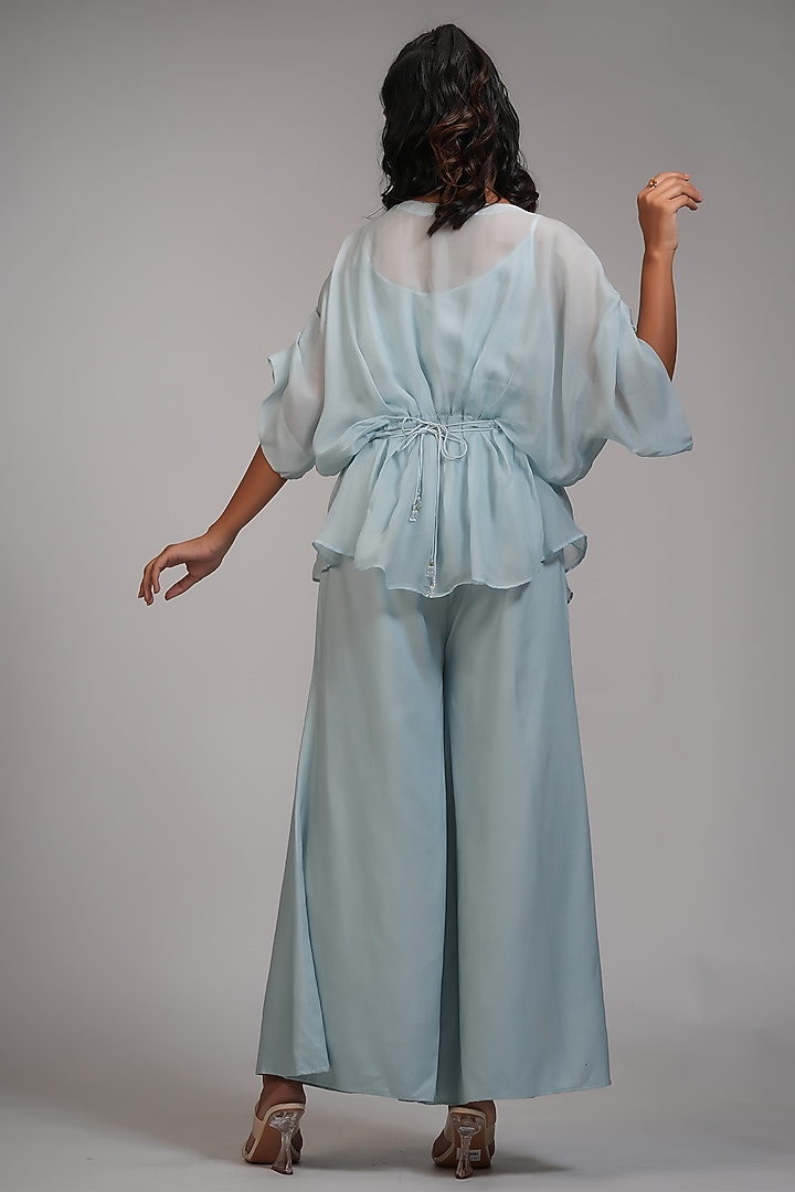 Powder Blue Organza Co-Ord Set by Shruti S at Pernia's Pop Up Shop