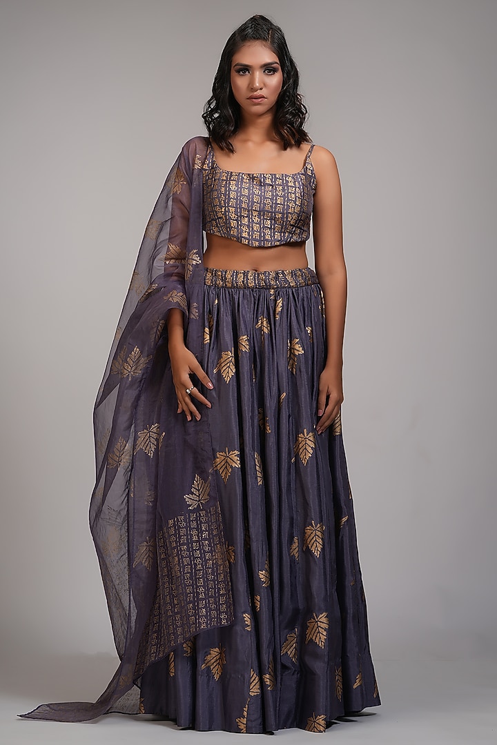 Smoked Purple Silk Printed Wedding Lehenga Set by Shruti S at Pernia's Pop Up Shop