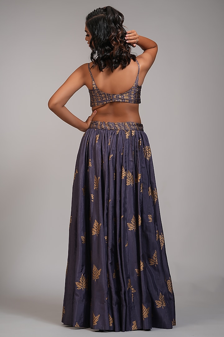Smoked Purple Silk Printed Wedding Lehenga Set by Shruti S at Pernia's Pop Up Shop