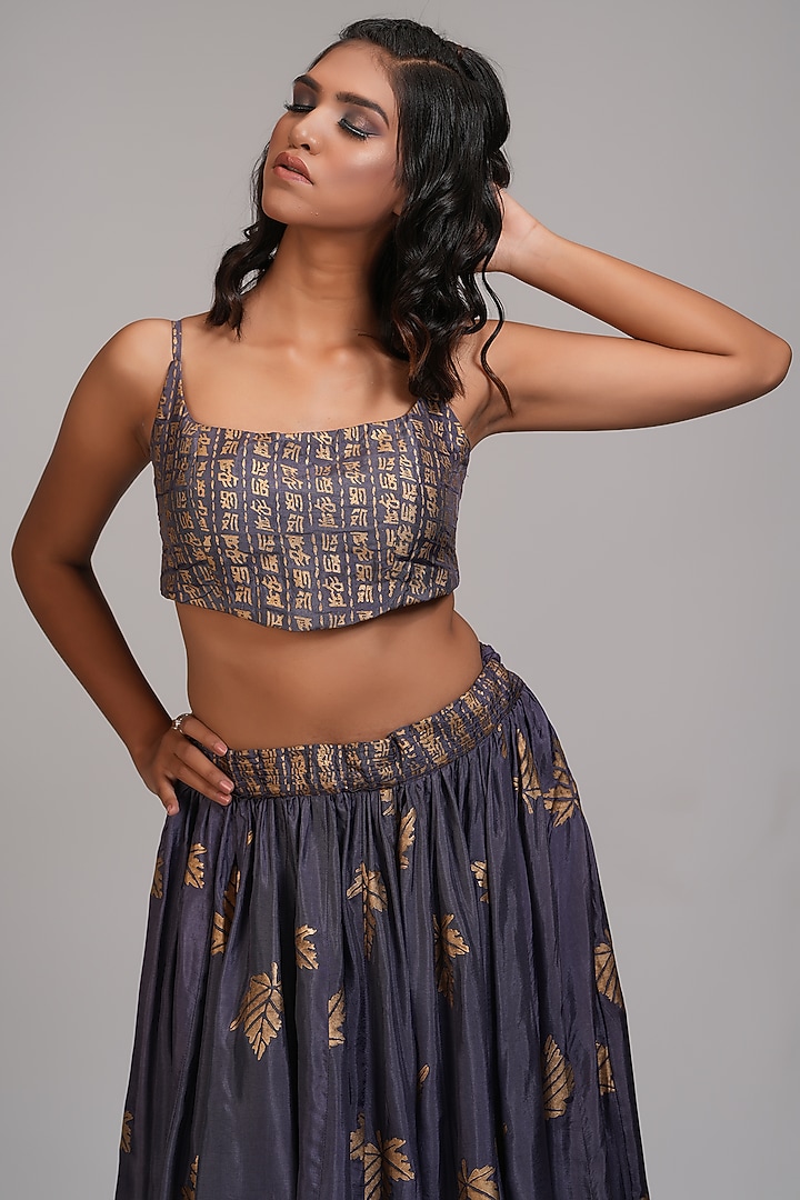 Smoked Purple Silk Printed Wedding Lehenga Set by Shruti S at Pernia's Pop Up Shop