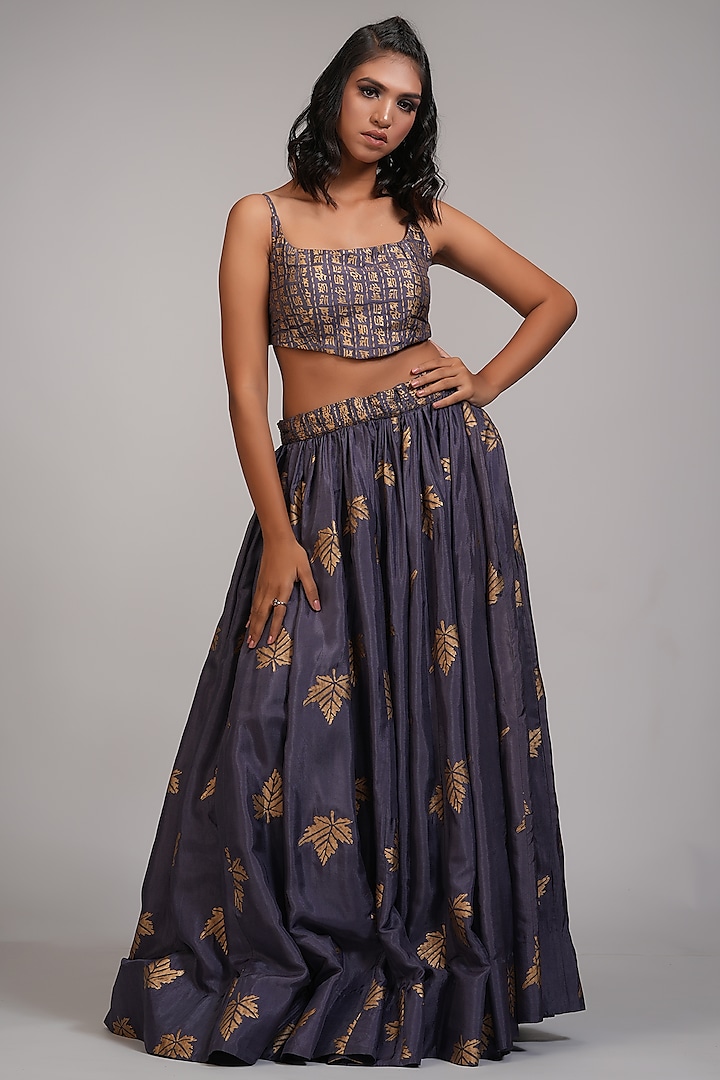 Smoked Purple Silk Printed Wedding Lehenga Set by Shruti S at Pernia's Pop Up Shop