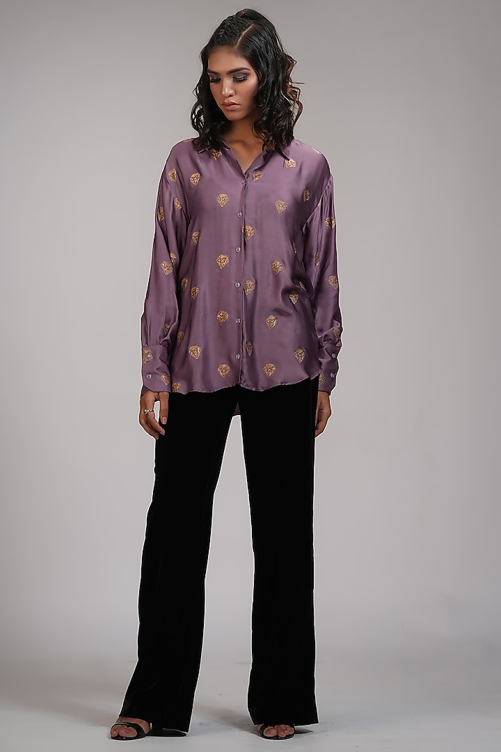Smoked Purple Modal Printed Shirt by Shruti S at Pernia's Pop Up Shop