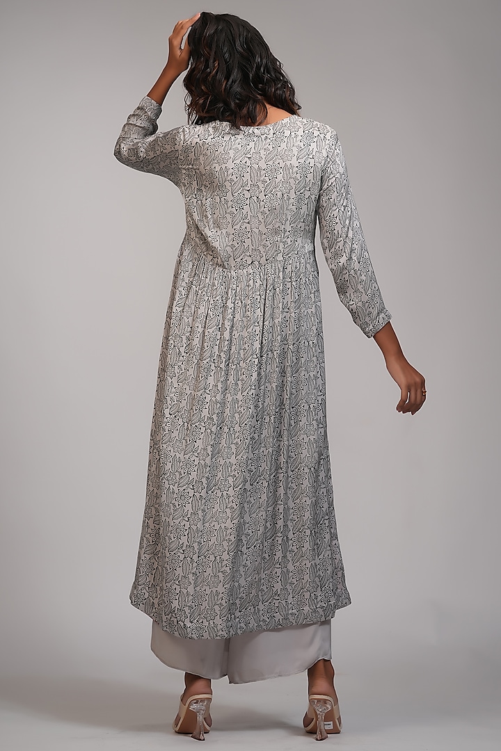 Grey Modal Satin Printed Kurta Set by Shruti S at Pernia's Pop Up Shop
