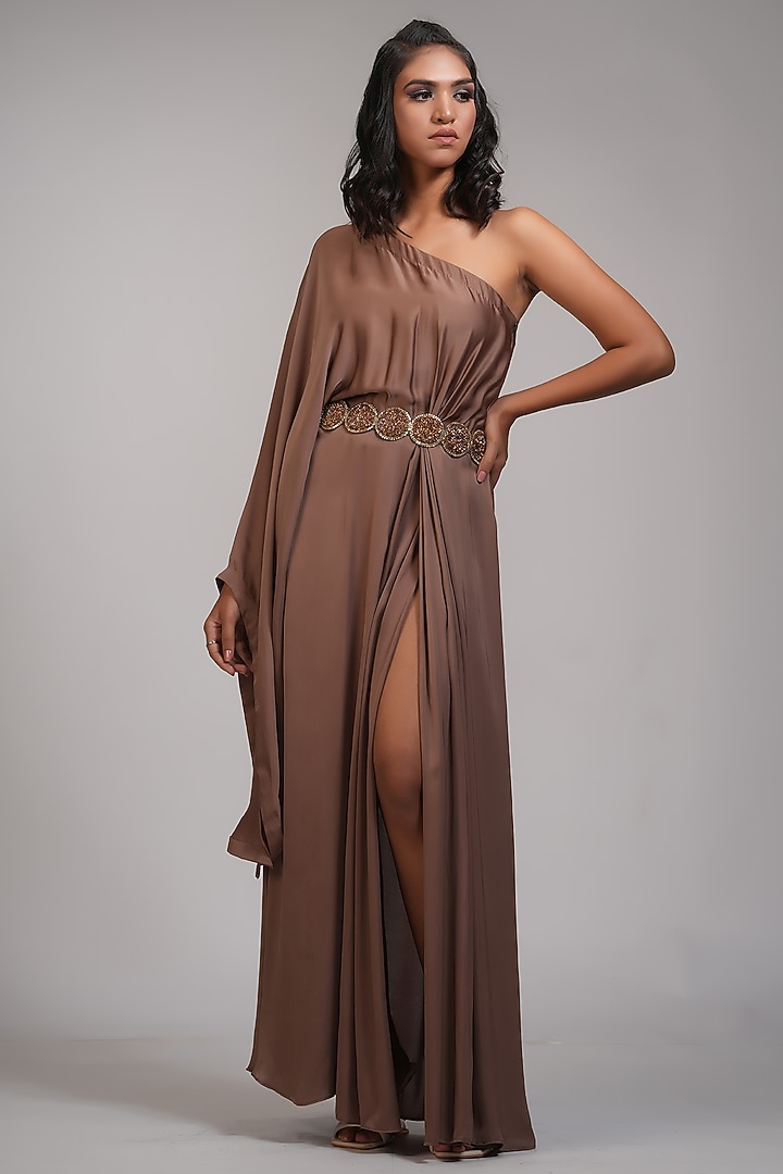 Copper Modal Satin Maxi Vacation Dress by Shruti S at Pernia's Pop Up Shop