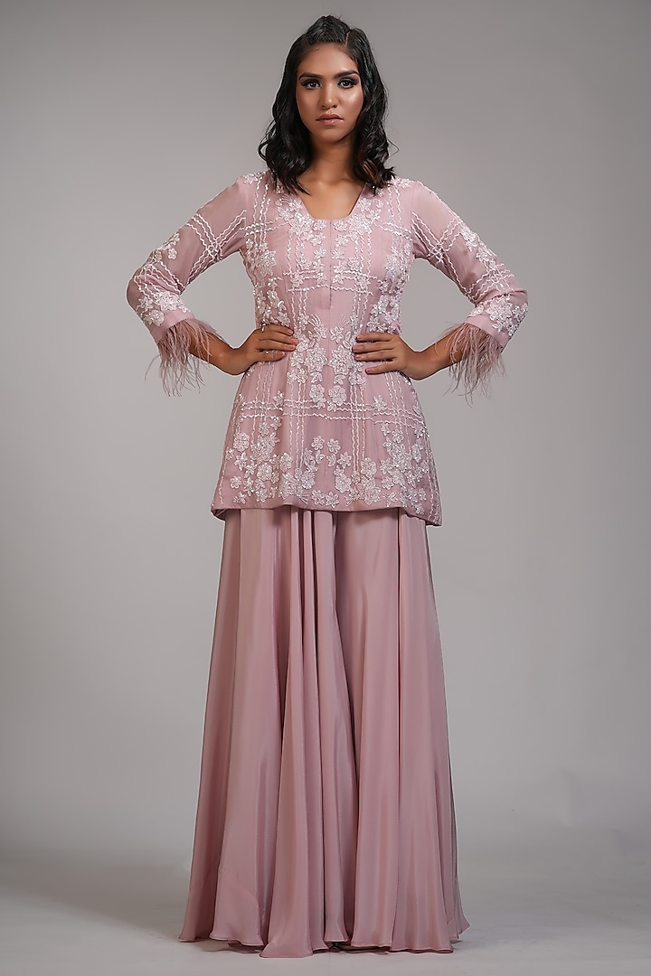 Baby Pink Crepe Wedding Sharara Set by Shruti S at Pernia's Pop Up Shop