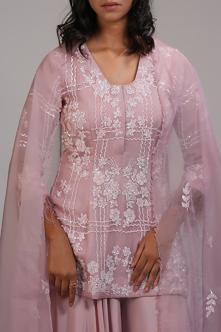 Baby Pink Crepe Wedding Sharara Set by Shruti S at Pernia's Pop Up Shop