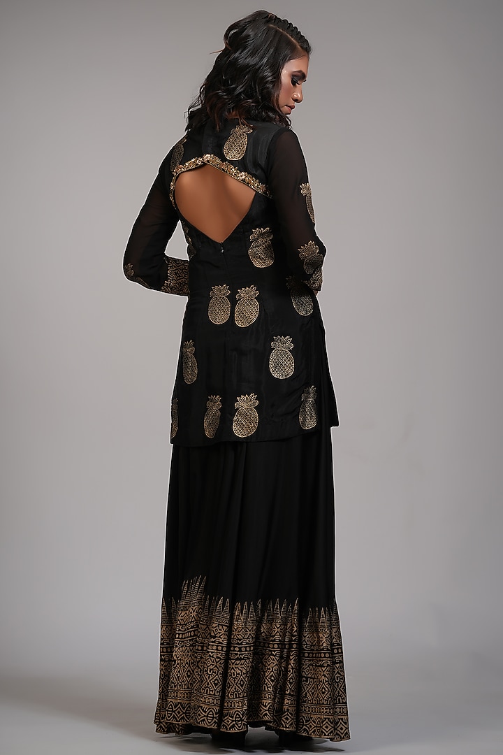 Black Modal Satin Wedding Sharara Set by Shruti S at Pernia's Pop Up Shop
