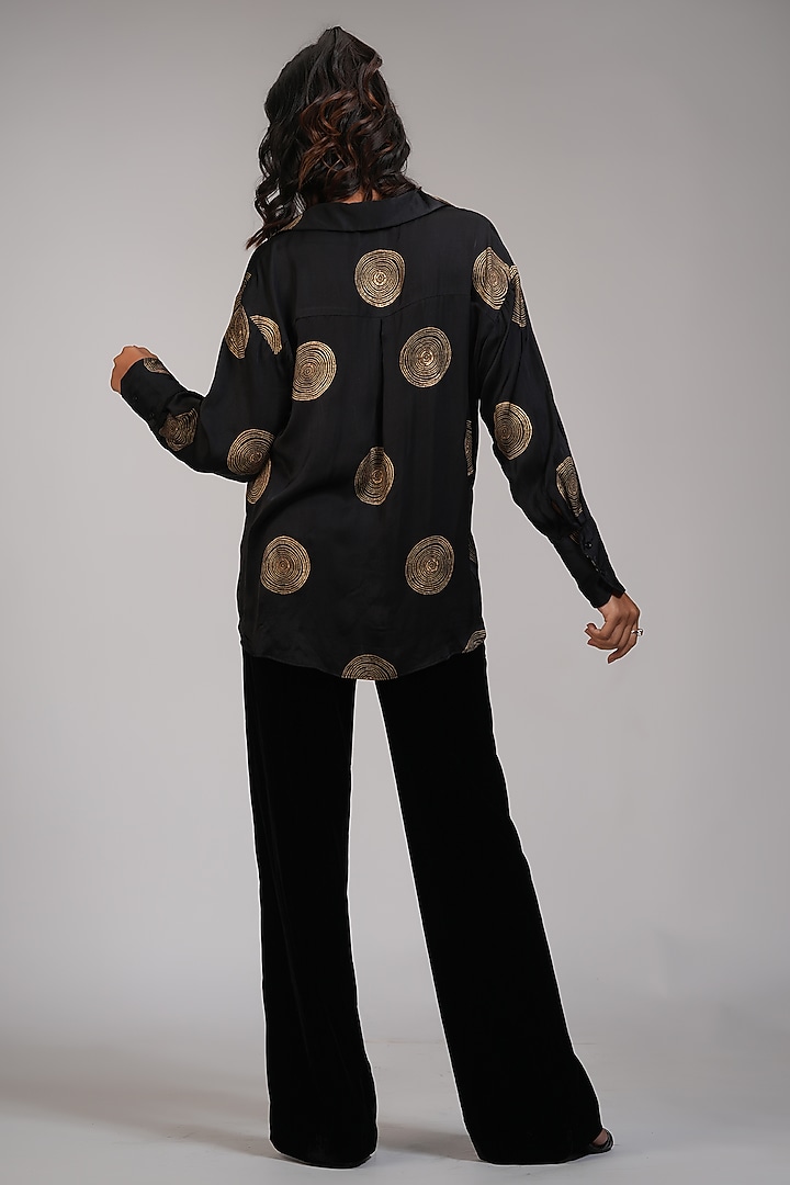 Black Modal Satin Printed Shirt by Shruti S at Pernia's Pop Up Shop