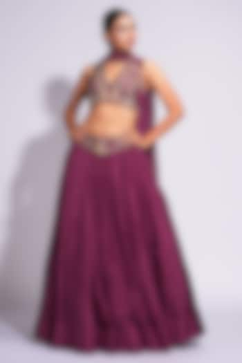 Wine Silk Zari & Dori Embroidered Wedding Lehenga Set by Shruti S at Pernia's Pop Up Shop