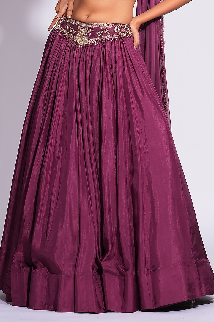 Wine Silk Zari & Dori Embroidered Wedding Lehenga Set by Shruti S at Pernia's Pop Up Shop