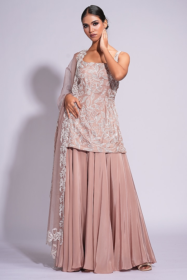 Nude Pink Crepe Sharara Set by Shruti S