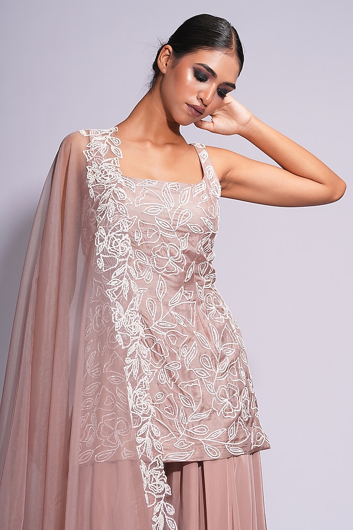 Nude Pink Crepe Wedding Sharara Set by Shruti S at Pernia's Pop Up Shop
