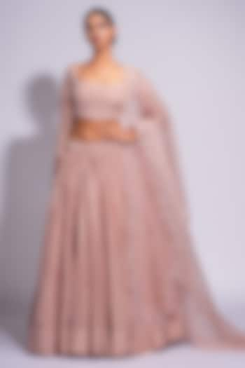 Nude-Pink Silk Sequins Embroidered Wedding Lehenga Set by Shruti S at Pernia's Pop Up Shop