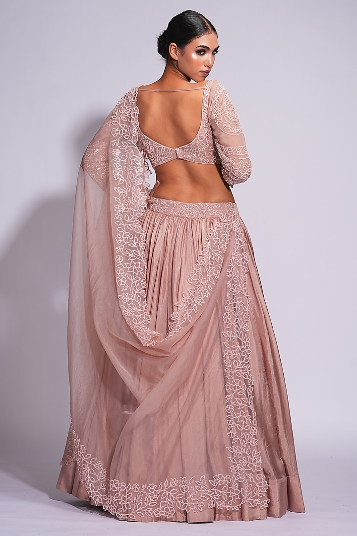 Nude-Pink Silk Sequins Embroidered Wedding Lehenga Set by Shruti S at Pernia's Pop Up Shop