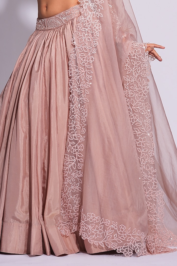 Nude-Pink Silk Sequins Embroidered Wedding Lehenga Set by Shruti S at Pernia's Pop Up Shop