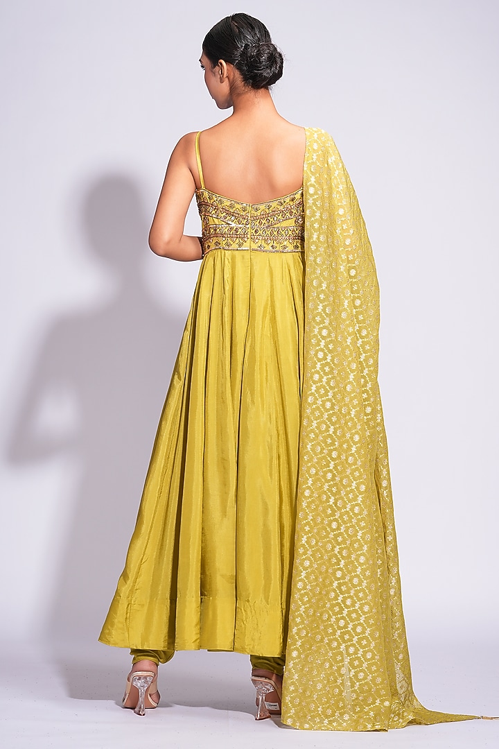 Sheen Green Silk Sequins & Cutdana Wedding Anarkali Set by Shruti S at Pernia's Pop Up Shop
