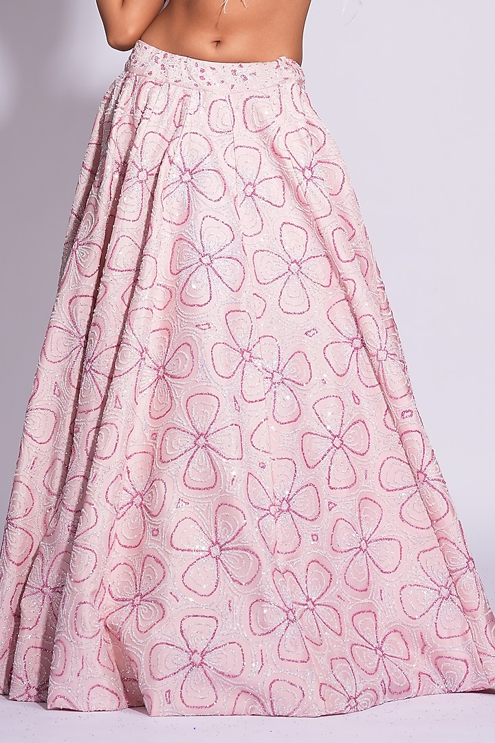 Powder Pink Silk Thread Embroidered Wedding Lehenga Set by Shruti S at Pernia's Pop Up Shop