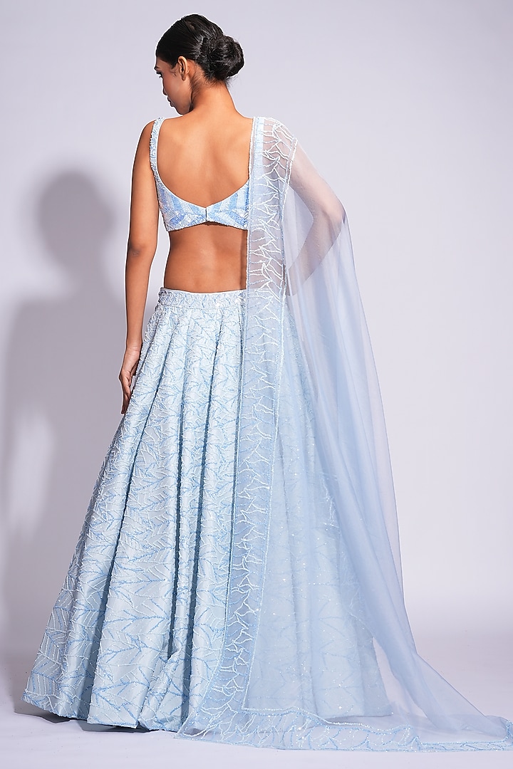 Powder Blue Silk Sequins Embroidered Wedding Lehenga Set by Shruti S at Pernia's Pop Up Shop