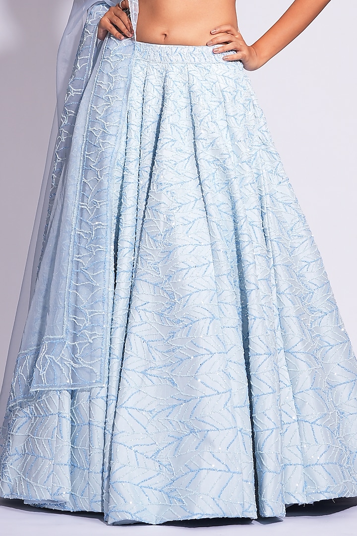 Powder Blue Silk Sequins Embroidered Wedding Lehenga Set by Shruti S at Pernia's Pop Up Shop
