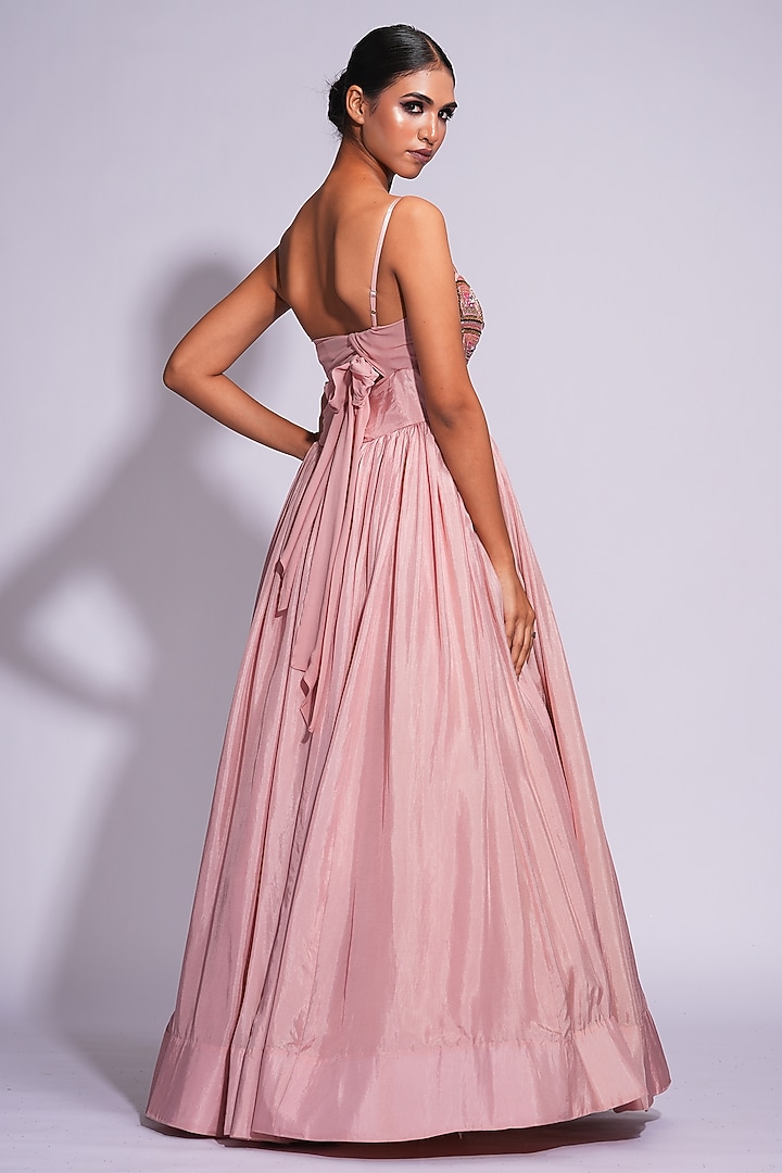 Pink Silk 3D Sequins & Cutdana Embroidered Corseted Engagement Gown by Shruti S at Pernia's Pop Up Shop