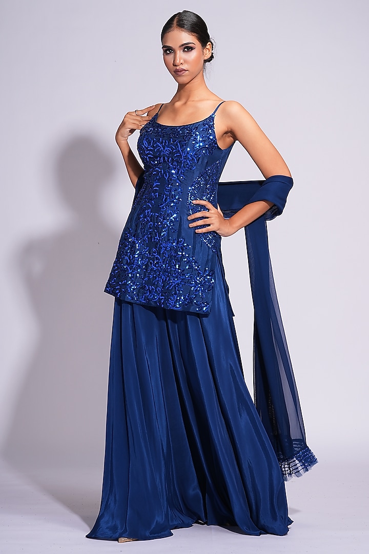 Navy Blue Silk Sharara Set by Shruti S