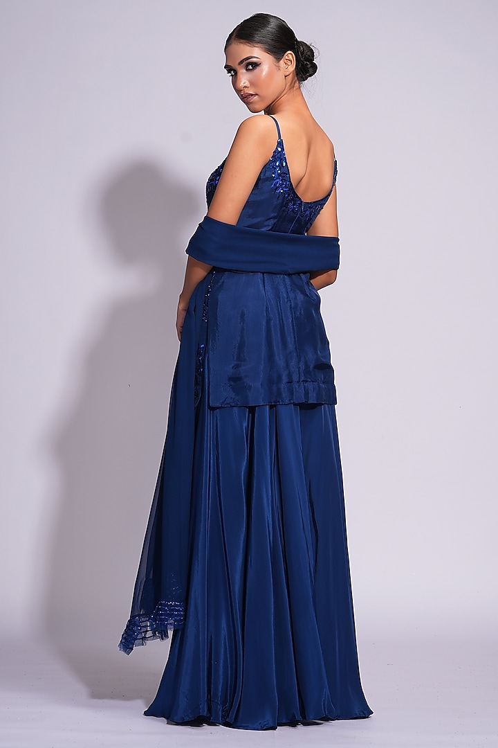 Navy Blue Silk Wedding Sharara Set by Shruti S at Pernia's Pop Up Shop