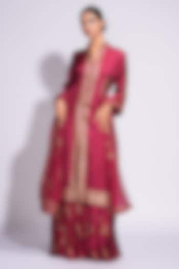 Maroon Modal Satin Sharara Set by Shruti S