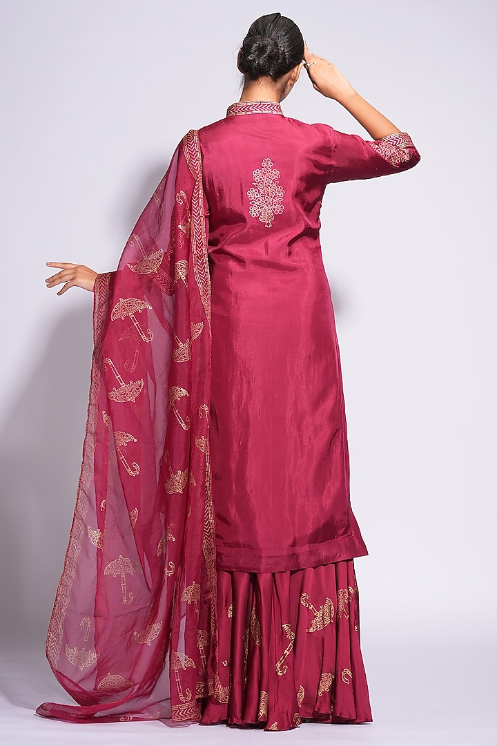 Maroon Modal Satin Wedding Sharara Set by Shruti S at Pernia's Pop Up Shop