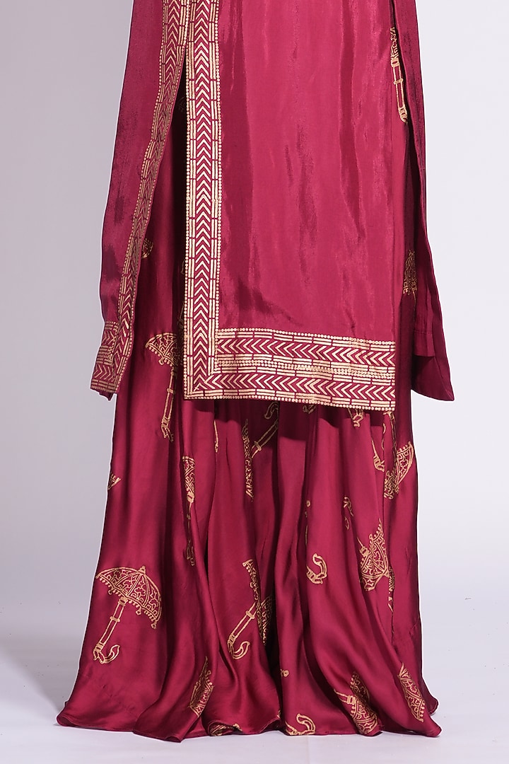 Maroon Modal Satin Wedding Sharara Set by Shruti S at Pernia's Pop Up Shop