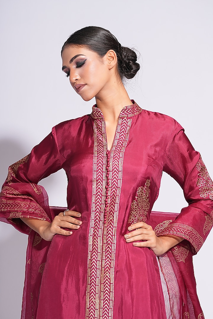 Maroon Modal Satin Wedding Sharara Set by Shruti S at Pernia's Pop Up Shop