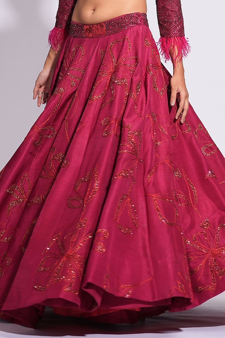 Marsala Silk Zari Embroidered Wedding Lehenga Set by Shruti S at Pernia's Pop Up Shop