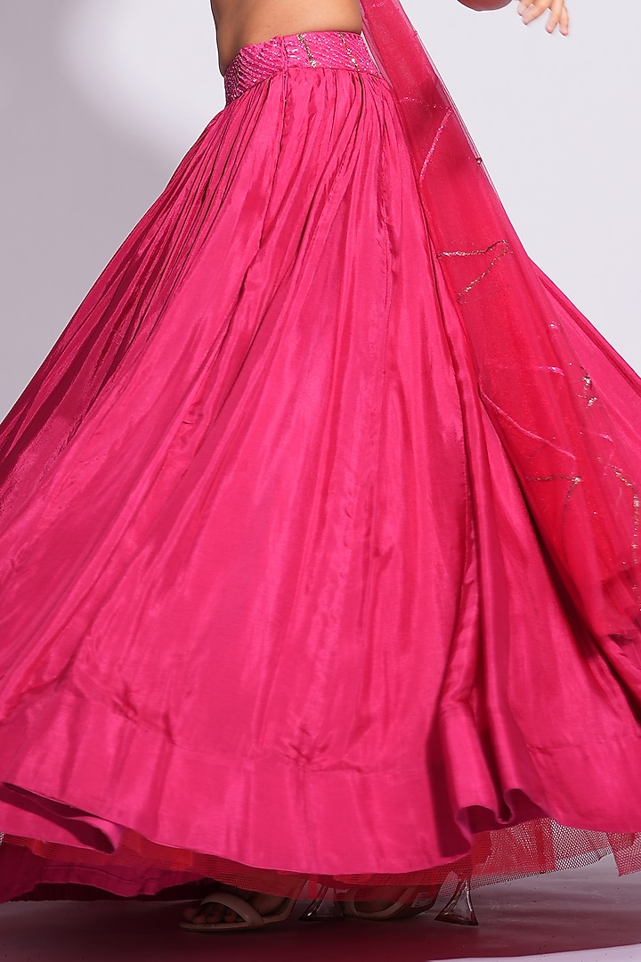 Rose Pink Silk Upcycled Sequins Embroidered Wedding Lehenga Set by Shruti S at Pernia's Pop Up Shop
