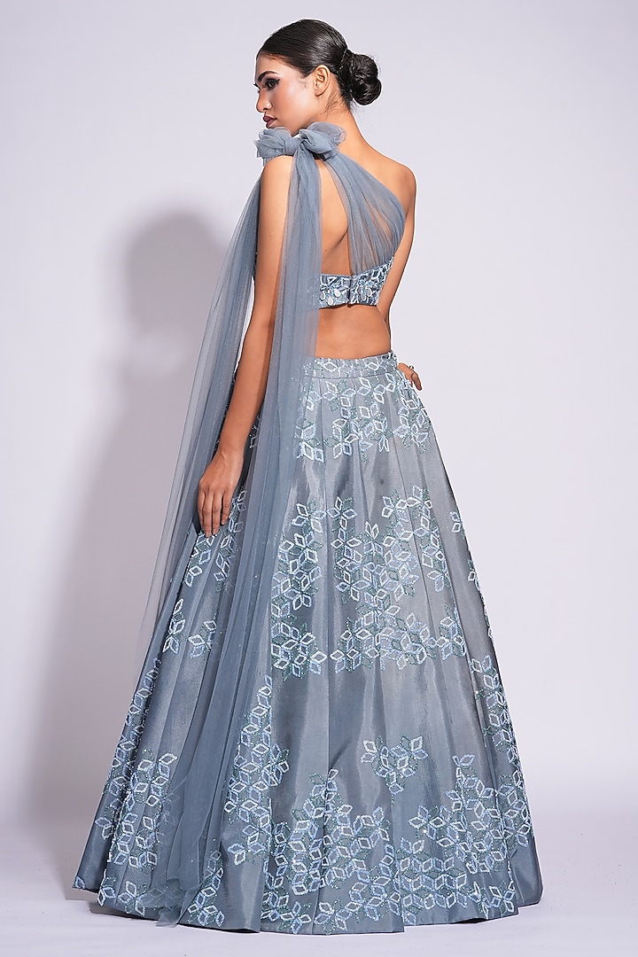 Grey Silk Zari & Sequins Embroidered Wedding Lehenga Set by Shruti S at Pernia's Pop Up Shop