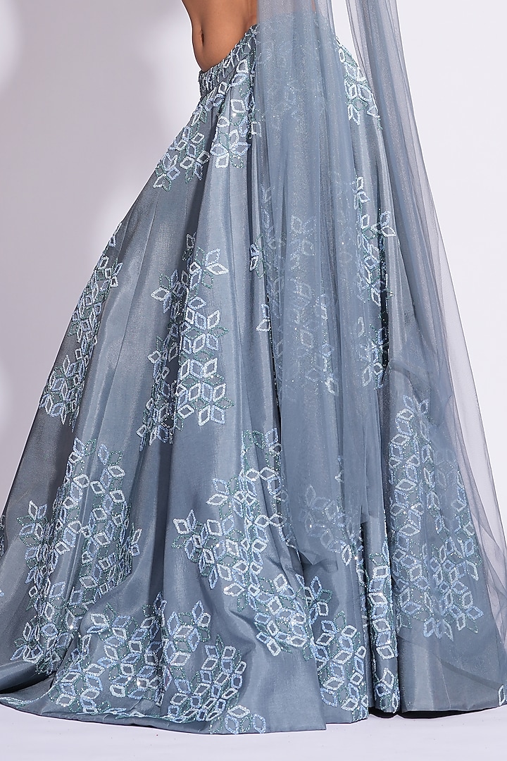 Grey Silk Zari & Sequins Embroidered Wedding Lehenga Set by Shruti S at Pernia's Pop Up Shop