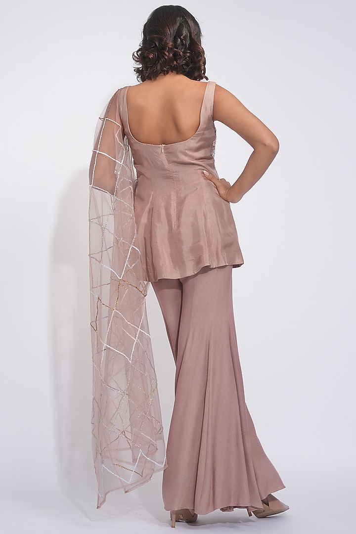 Rose Gold Dotted Fabric Wedding Sharara Set by Shruti S at Pernia's Pop Up Shop