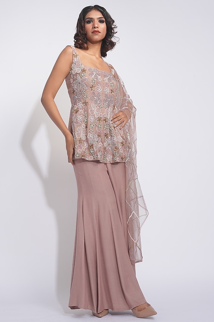 Rose Gold Dotted Fabric Wedding Sharara Set by Shruti S at Pernia's Pop Up Shop