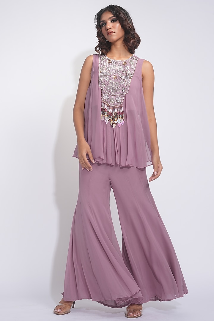 Lilac Georgette Wedding Sharara Set by Shruti S at Pernia's Pop Up Shop