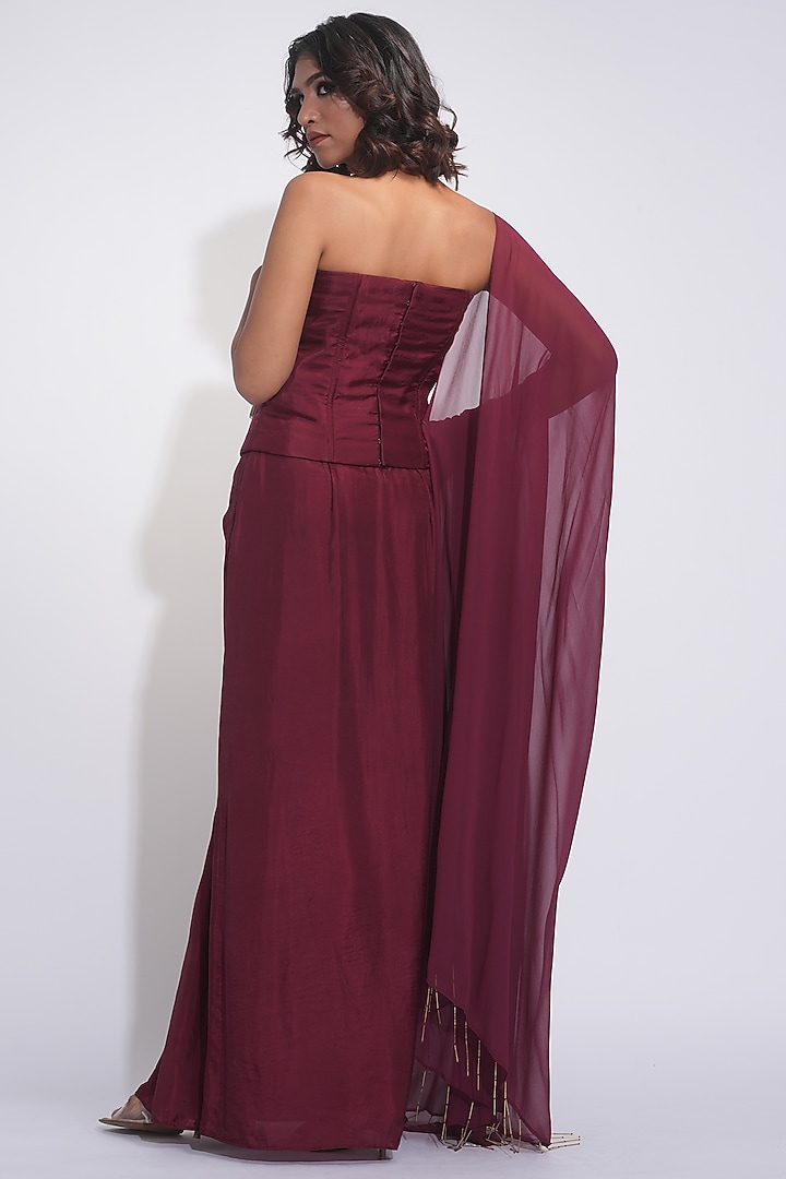 Burgundy Silk Pre-Stitched Dhoti Skirt Set by Shruti S at Pernia's Pop Up Shop