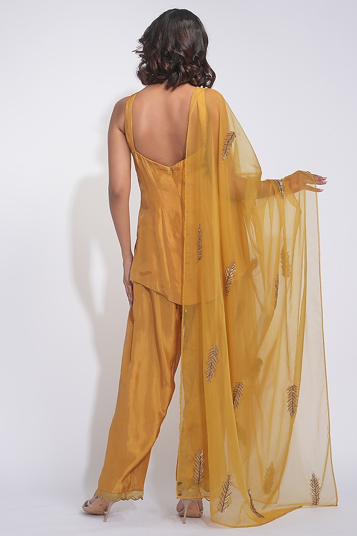 Mustard Natural Silk Zardosi Embroidered Kurta Set by Shruti S at Pernia's Pop Up Shop