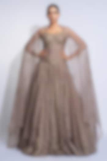 Antique Gold Silk Sequins Embroidered Wedding Lehenga Set by Shruti S at Pernia's Pop Up Shop