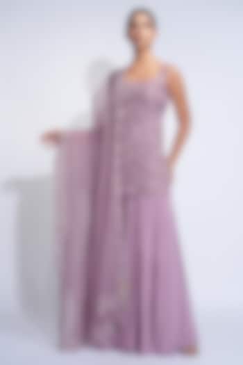 Lilac Crepe Sequins Embroidered Wedding Sharara Set by Shruti S at Pernia's Pop Up Shop