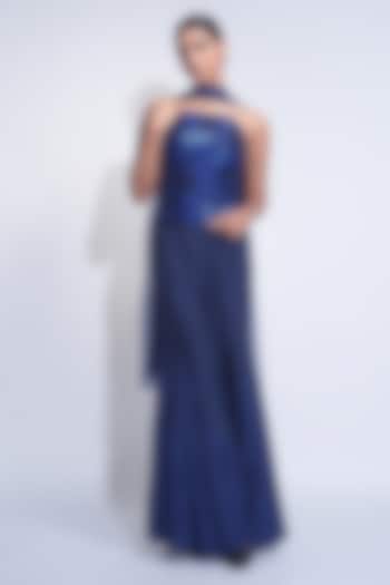 Navy Blue Silk Sequins Hand Embroidered Wedding Sharara Set by Shruti S at Pernia's Pop Up Shop