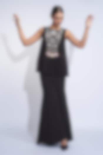 Black Georgette Sequins Embroidered Wedding Sharara Set by Shruti S at Pernia's Pop Up Shop