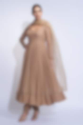 Golden Soft Organza Zari Embroidered Wedding Anarkali Set by Shruti S at Pernia's Pop Up Shop