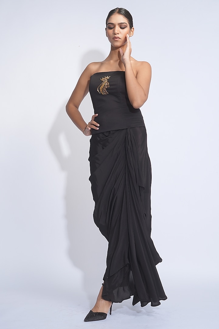 Black Crepe Dhoti Skirt Set by Shruti S at Pernia's Pop Up Shop