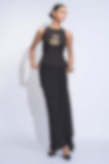 Black Crepe Dhoti Skirt Set by Shruti S at Pernia's Pop Up Shop