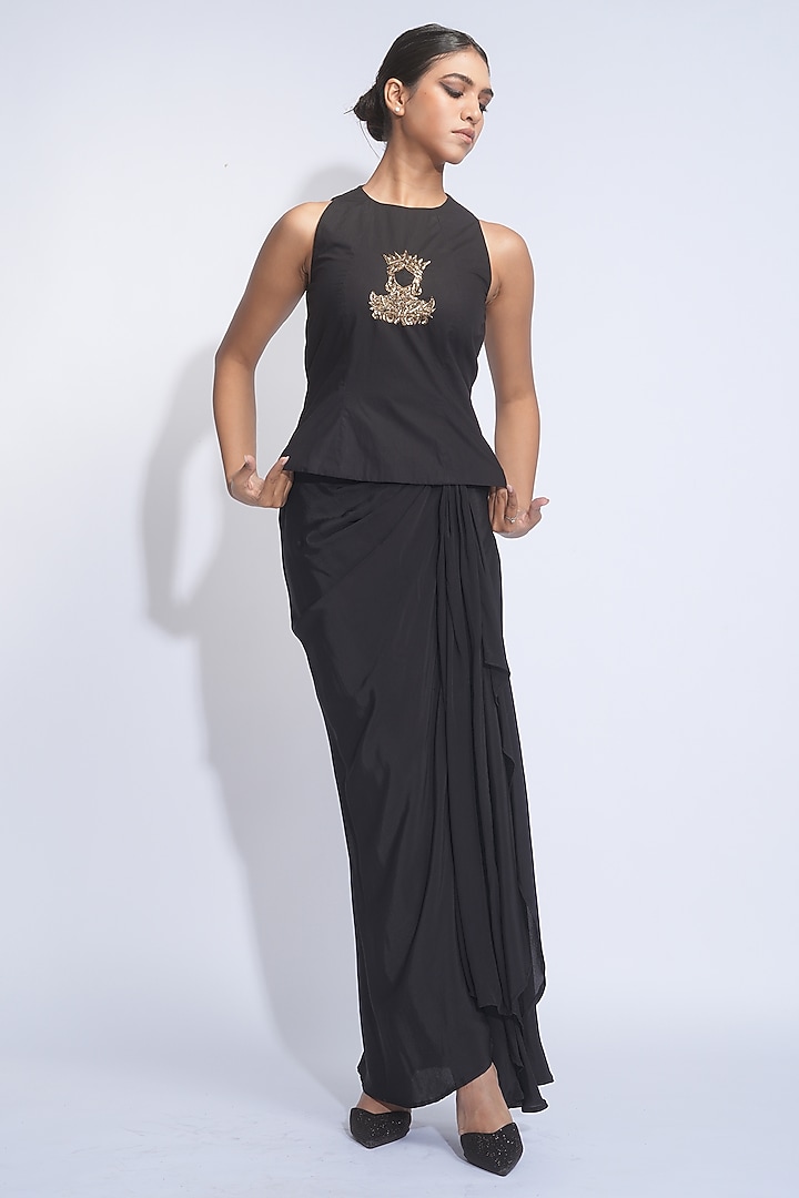 Black Crepe Dhoti Skirt Set by Shruti S at Pernia's Pop Up Shop