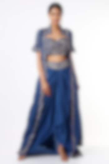 Cobalt Blue Embroidered Jacket Set by Shruti S at Pernia's Pop Up Shop