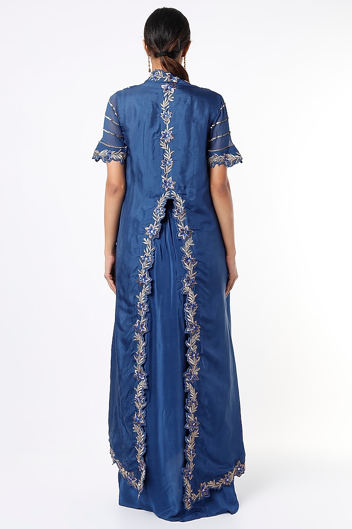 Cobalt Blue Embroidered Jacket Set by Shruti S at Pernia's Pop Up Shop