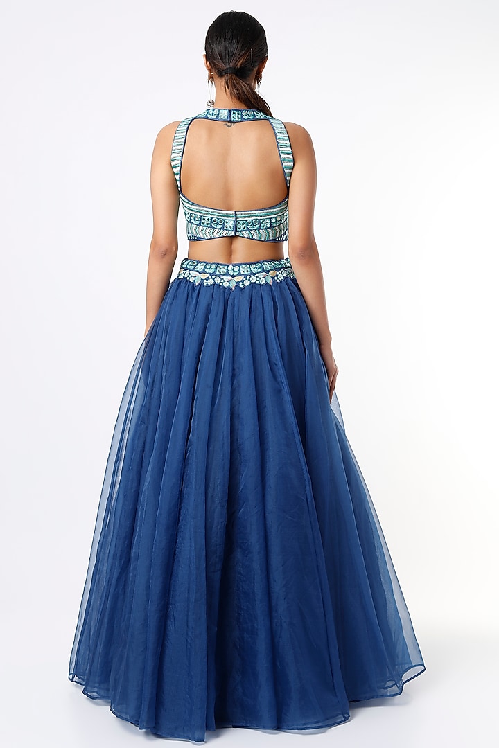 Cobalt Blue Embroidered Wedding Lehenga Set by Shruti S at Pernia's Pop Up Shop